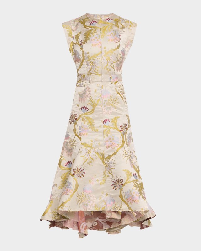 Sleeveless Satin Brocade Midi Dress